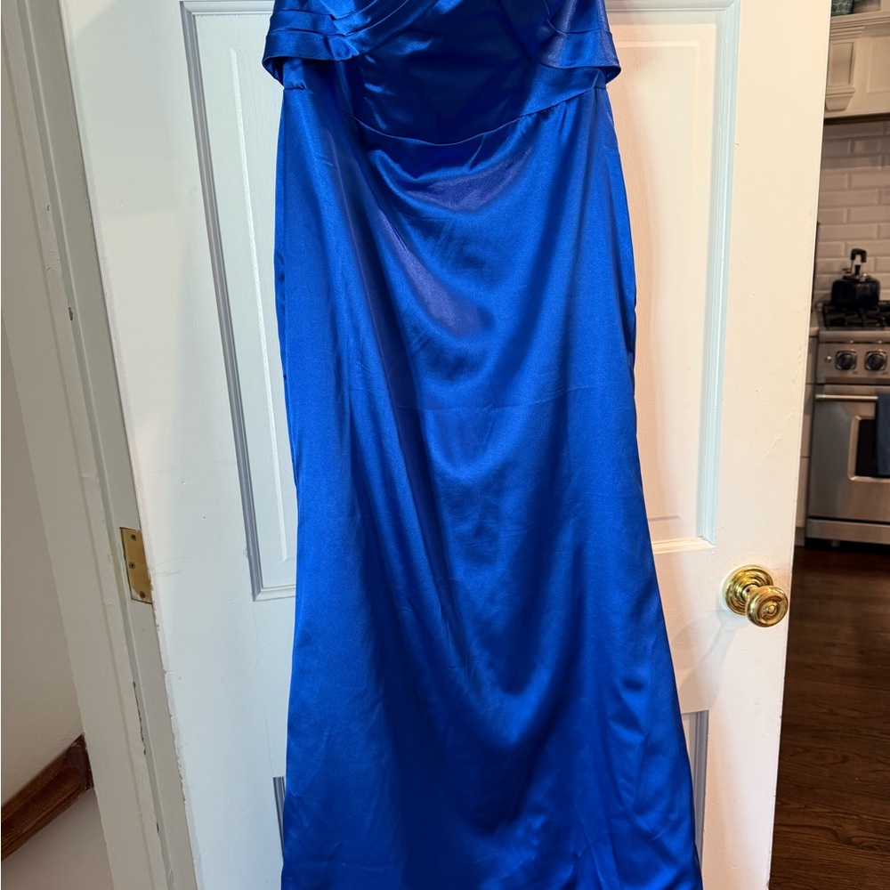Elegant Blue Satin Prom Dress